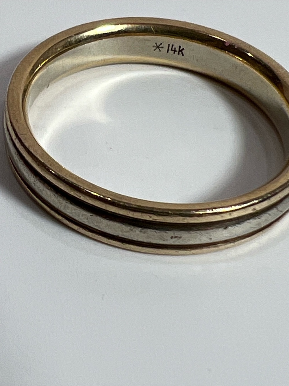 14k Gold Wide 2 Tone wedding ring size 8.5